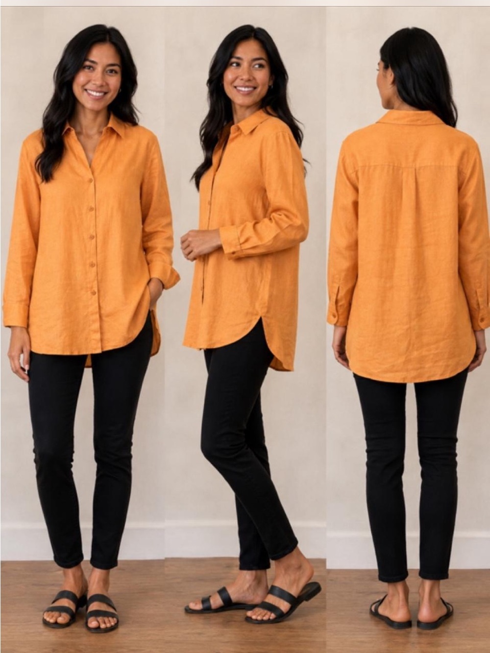 Rafaella 100% Linen Button-Front Blouse Tunic Orange Size 12 NWT